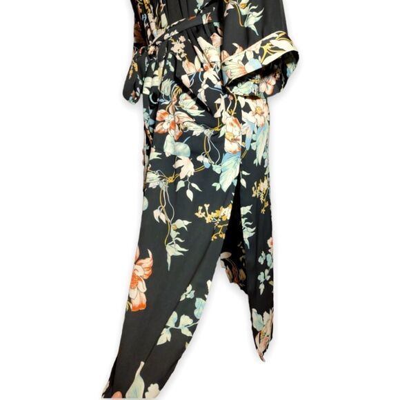 Bleuh Ciel Floral Boho Kimono Duster Jacket Black Floral Botanical US S - Picture 7 of 9